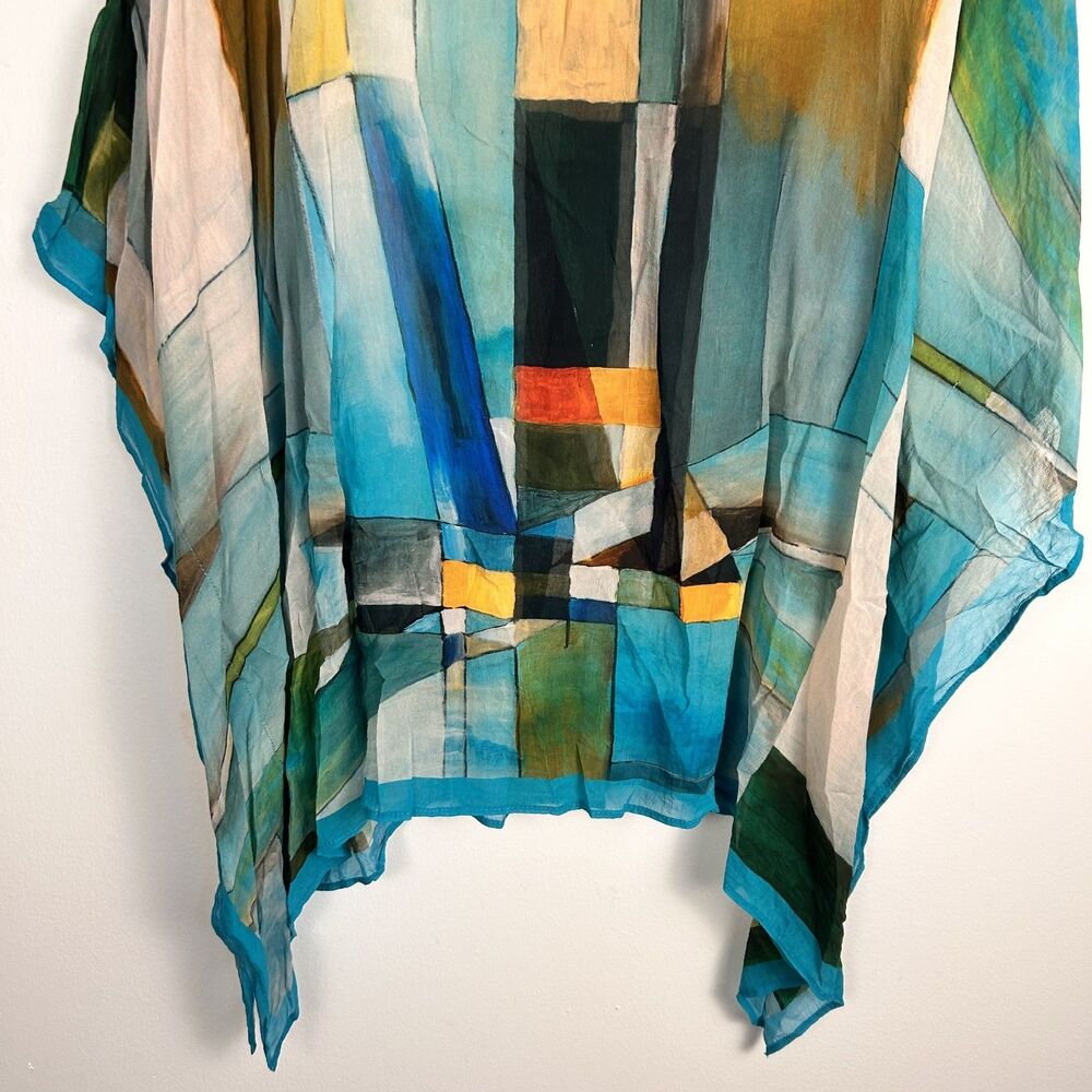 Sevya Handmade Kaftan Poncho One Size Abstract Sheer Boho Tunic Top - Picture 4 of 6